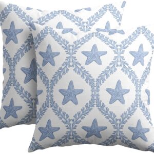 Coastal Pillow Covers 18×18 Set of 2 Ocean Starfish Pattern Decorative Light Blue Pillowcases Outdoor Beachy Throw Pillow Covers with Zipper Soft Cozy for Sofa Bed Chair Living Room Home Decor