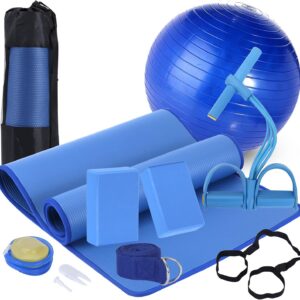 Yoga Mat Set for Beginners,Yoga Mat with Carrying Strap,Yoga Blocks 2 Pack with Yoga Strap,Yoga Ball,Ankle Puller,11-Piece Yoga Kits and Sets for Beginners,Yoga Starter Kit for Women Men