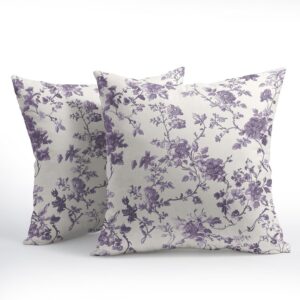 Lavender Purple Floral Pillow Covers 18×18 Inch Set of 2 Purple and Cream Chinoiserie Flower Outdoor Decorative Throw Pillows Vintage Rustic Toile Pillowcases Cushion Covers for Couch Home Decor