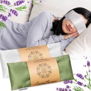 Eye Pillow for Sleeping, Headache Relief, Sinus Pressure, Weighted Eye Mask for Relaxation, Yoga, Moist Heat Eye Compress, Meditation Accessories, Lavender Gift Set for Women (Green & Silver (Silk))