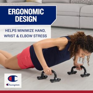 Champion Push Up Bars (Black), Ergonomic Design with Foam Grips & Non-Slip Base, Portable Push Up Handles for Floor, Upper Body & Core Workout Equipment for Strength Training & Bodyweight Exercises