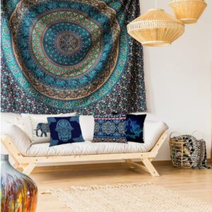 Jartinle Navy Mandala Pattern Throw Pillow Covers 18×18 Set of 4 Boho Accents Decorative Throw Pillows for Couch, Sofa, Outdoor Patio Bohemian Decor