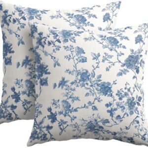 Kawani Blue Floral Pillow Covers 18×18 Inch Set of 2 Blue and Cream Chinoiserie Flower Outdoor Decorative Throw Pillows Vintage Rustic Toile Pillowcases Cushion Covers for Couch Home Decor