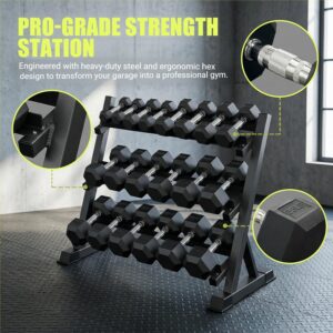 Rubber Hex Dumbbells with Storage Rack 350/450/550 LBS – Free Dumbbell Weight Set for Home Gym Equipment Exercise & Fitness Dumbbells for Strength Training