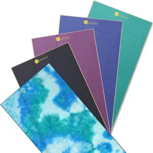 Aurorae Synergy Foldable On-the-Go Travel Yoga,Gym/Exercise Mat for Yogis on the Move with Integrated Microfiber Towel and Anti-Slip Patented 2-in-1 Technology. No Odor and No Bunching