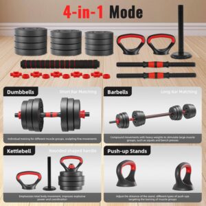 Fitvids Adjustable Dumbbell Set, 40/60LBS Free Weight Set, Multi-Functional Portable Changeable Dumbbell Barbell Kettlebell Set for Home, Multiple Style