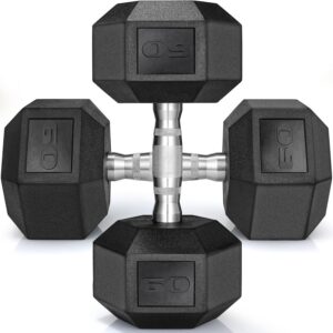 TLGREEN 1 Pair/2Pcs 30-85LB Dumbbells Rubber Coated Cast Iron Hex Black Dumbbells ，Weights Dumbbells Set