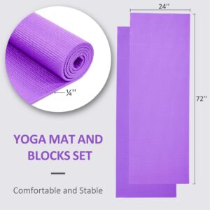 Signature Fitness All Purpose 0.25 Inch Thick High Density No Tear Exercise Yoga Mat w/Strap & Lightweight Features for Indoor & Outdoor Use, Purple