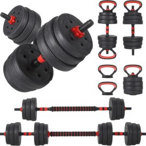 Adjustable Dumbbell Set, 44/55/66lbs Free Weights Dumbbells Set, 4 in 1 Dumbbells Set Used as Dumbbell, Barbell, Kettlebell & Push-Up Stand, Fitness Exercises for Home Gym Suitable Men/Women