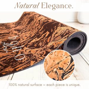 Deluxe Cork Yoga Mat – Gold, Coffee or Vegan Leather Cork Surface & Natural Rubber Base – Premium Natural & Eco Friendly Materials – Includes Signature Handmade Boho Bag