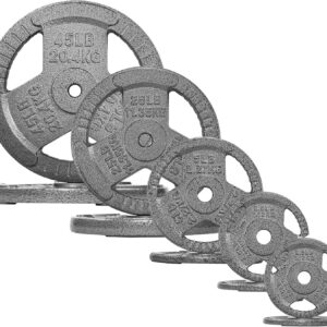 Fitvids 1 Inch Standard Barbell Weight Plates Set, Barbell Weight Set for Home Gym Strength Training, Triple-handle Design