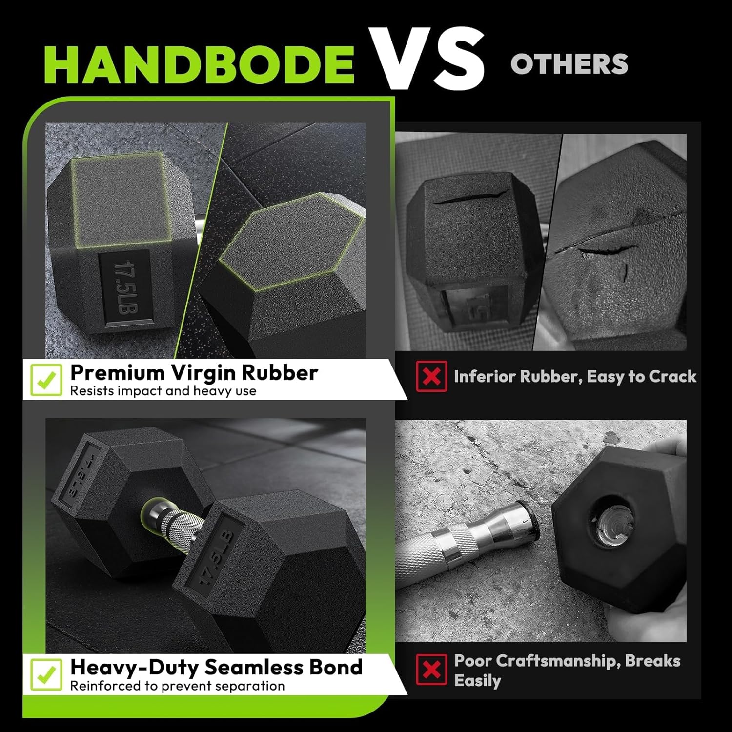 HANDBODE Hex Dumbbell Set with Rack, 300-840 lb Rubber Coated Fixed Weights Sets with Heavy Duty Storage Stand, Hexagon Shape, Multiple Weight Options Home Gym Equipment for Strength Training - Image 4