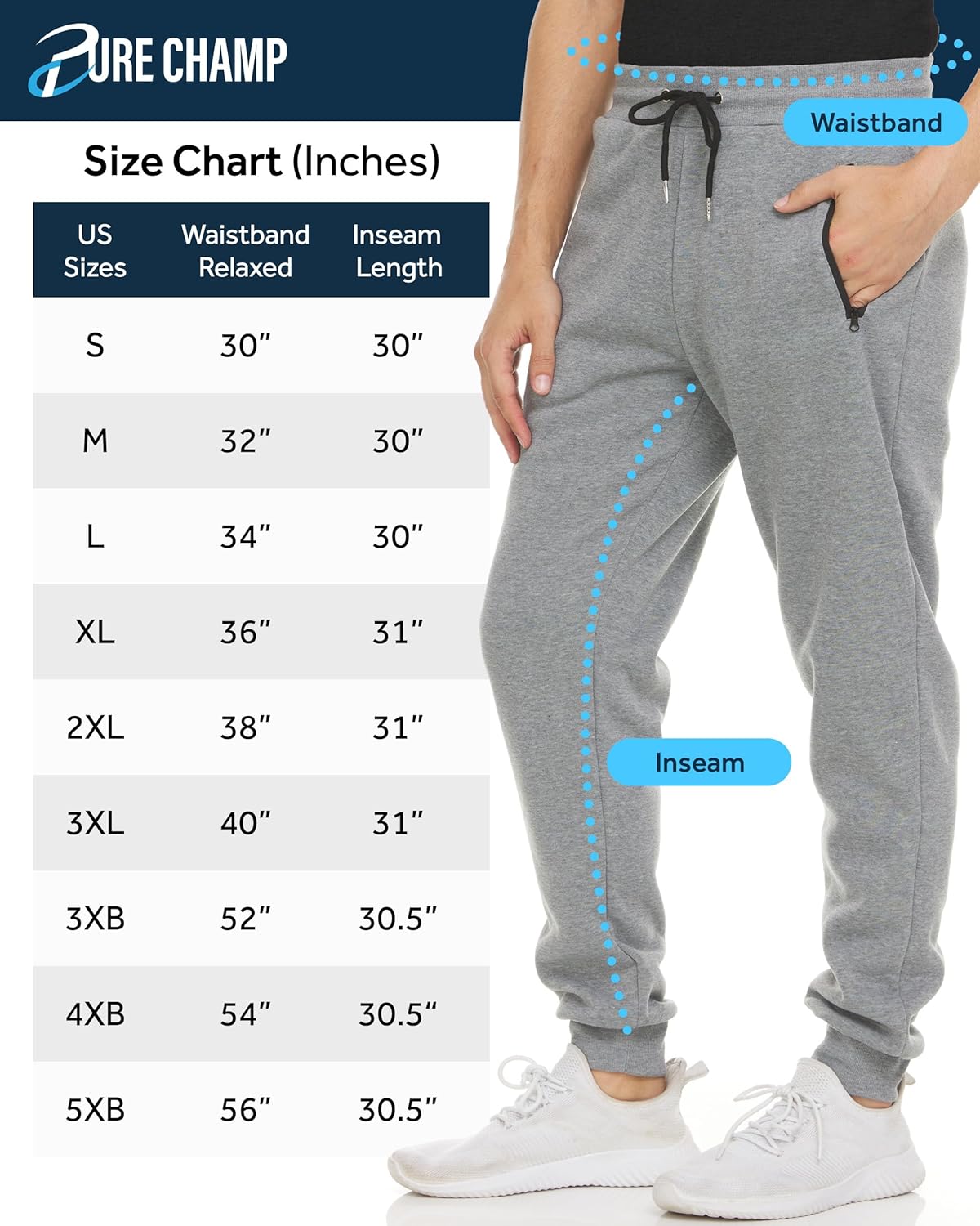 PURE CHAMP Mens Sweatpants 3 Pack Fleece Active Athletic Workout Jogger Sweatpants for Men with Zipper Pocket Size S-3XL - Image 2