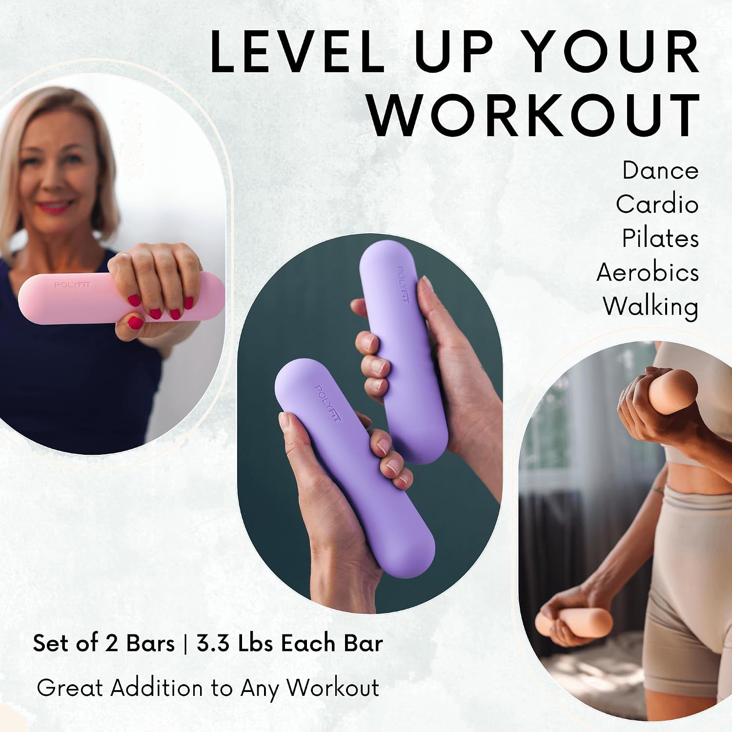 Polyfit Dumbbell Weight Bars for Women - 3.3 LB Each | 6.5 LB Pair - Dumbbell Set for Walking, Yoga, Dance, Barre, Pilates, Cardio, Aerobics - Image 2