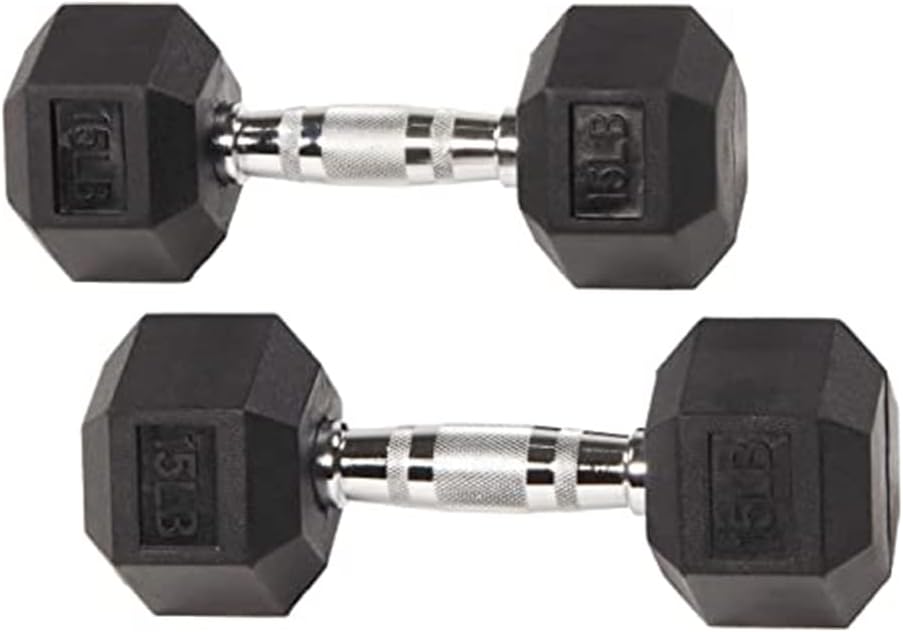 Balancefrom Rubber Encased Hex Dumbbells, 15LB, Pair - Image 4