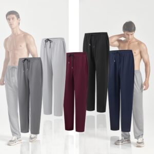 ZH 3 Pack Men’s Sweatpants Open Bottom Joggers Lightweight Quick Dry Athletic Pants with Pockets for Workout & Lounge