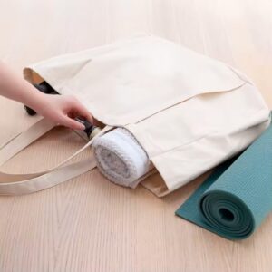 Yoga Canvas Tote Bag, Large Capacity, Sturdy Multifunctional, Shoulder Bag with Mat Carrier, Pockets
