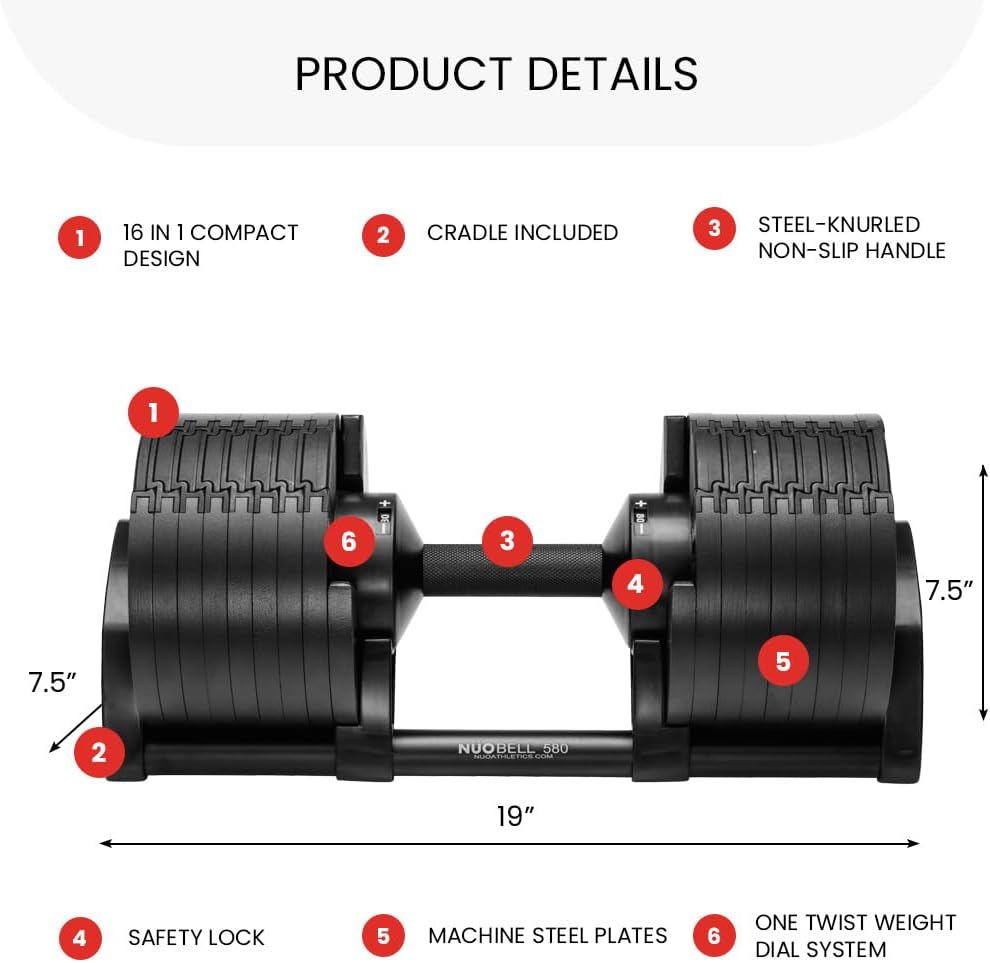 NUOBELL Adjustable Dumbbells 5-80 lbs: Replace 16 Sets, Ideal for Home Gym Weight Bench & Press - Image 6