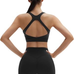 SUUKSESS Womens Workout Set High Impact Fitness Gym Backless Bra Yoga Crop Tank High Waisted Bike Short with Pockets