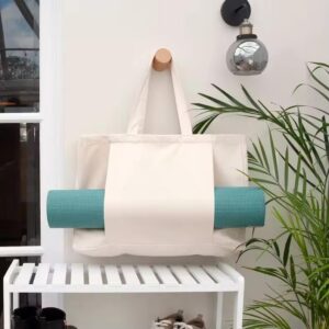 Yoga Canvas Tote Bag, Large Capacity, Sturdy Multifunctional, Shoulder Bag with Mat Carrier, Pockets