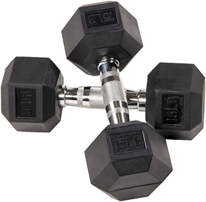 Balancefrom Rubber Encased Hex Dumbbells, 15LB, Pair - Image 2