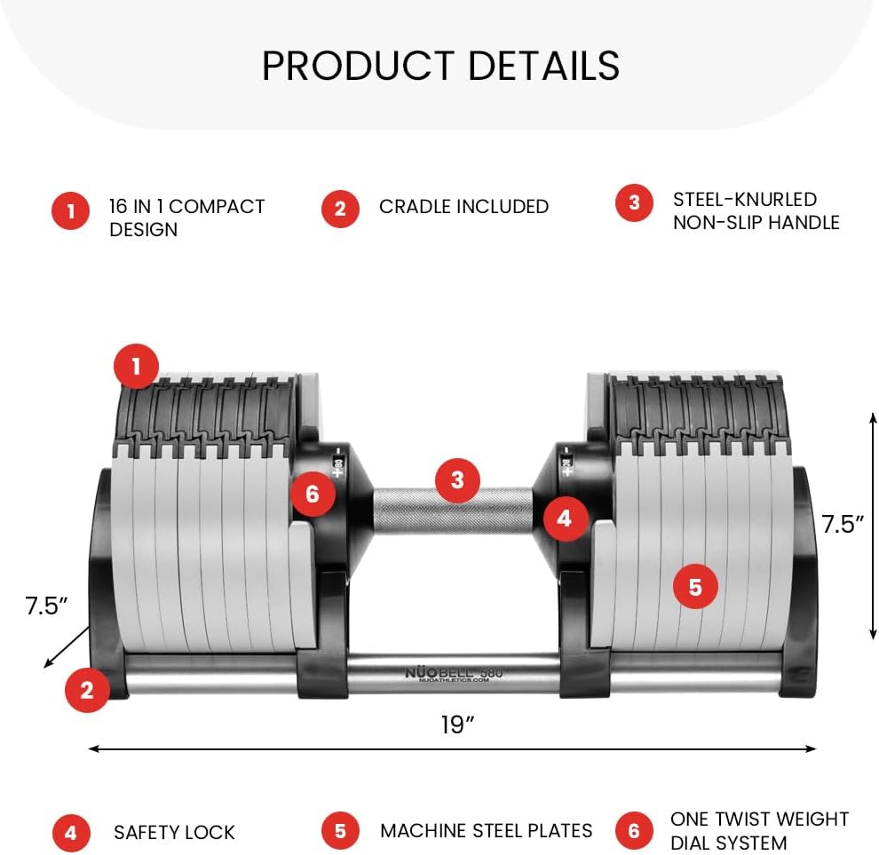 NUOBELL Adjustable Dumbbells 5-80 lbs: Replace 16 Sets, Ideal for Home Gym Weight Bench & Press - Image 6
