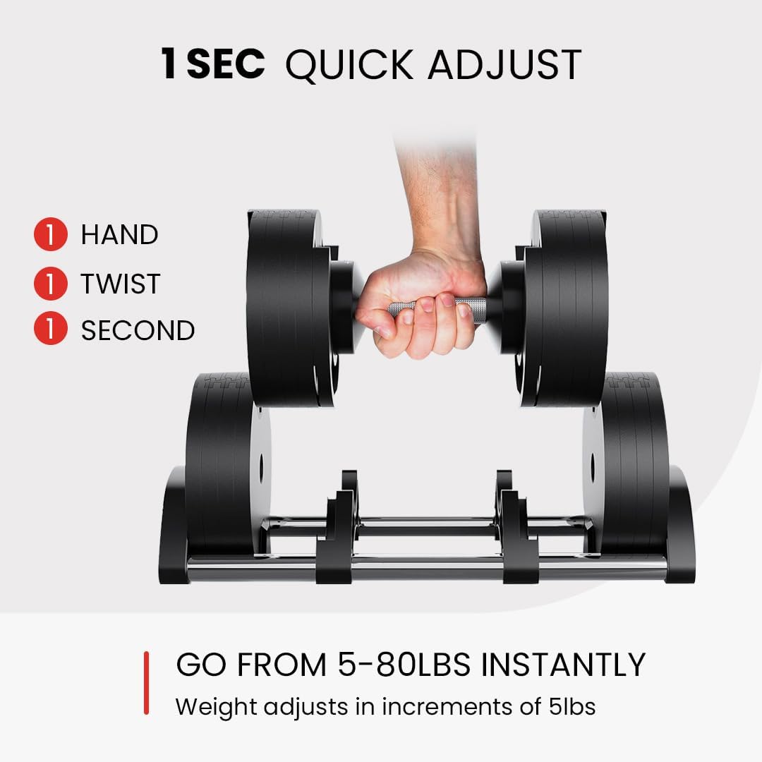 NUOBELL Adjustable Dumbbells 5-80 lbs: Replace 16 Sets, Ideal for Home Gym Weight Bench & Press - Image 4