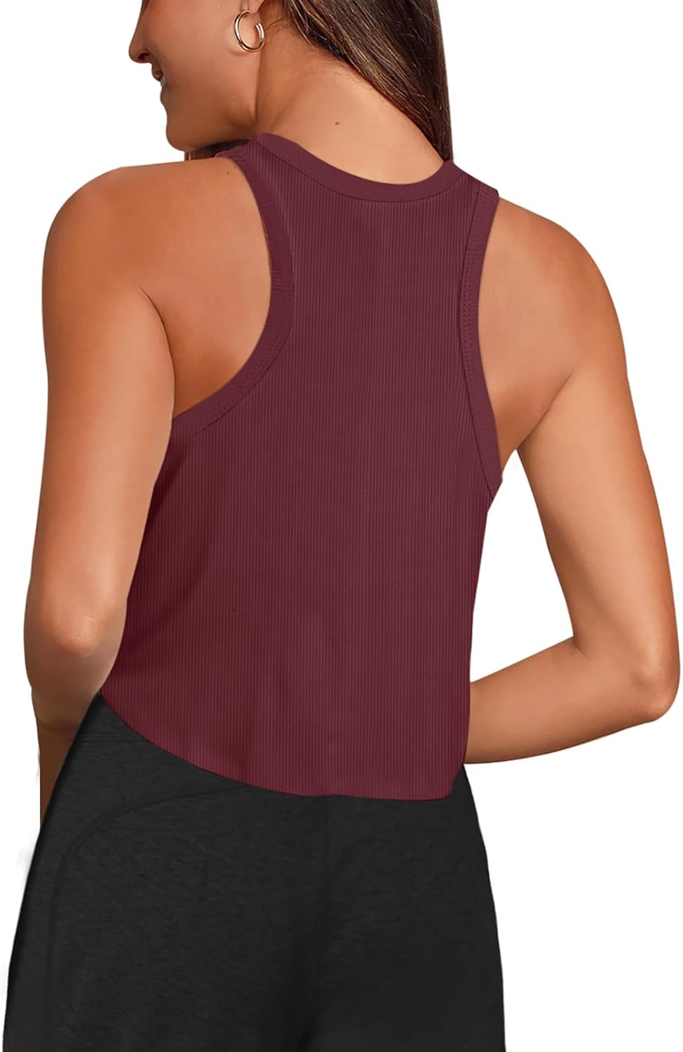 LASLULU Womens Crop Tops Sleeveless Workout Tops Halter Neck Flowy Athletic Shirts Cropped Tank Muscle Tank - Image 3