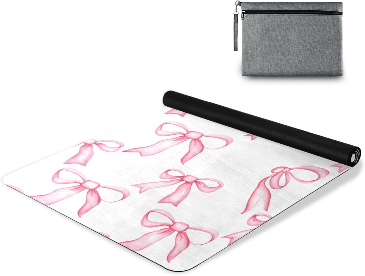 Blush Bow Pattern Thin Yoga Mat with Bag Included, Non Slip Fitness Workout Mat, Foldable Suede Rubber Yoga Mat for Yoga Pilates and Fitness, 70.8" L x 26" W x 1mm - Image 9