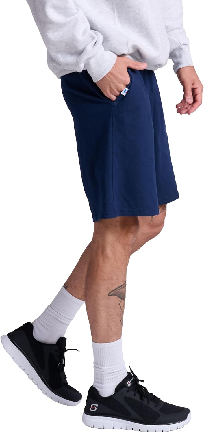 Russell Athletic Men's Relaxed Fit 9" Cotton Shorts with Pockets, Adjustable Elastic Waist, Sizes S-4X - Image 3