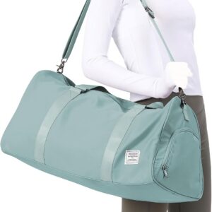 Light Blue Yoga Women Tote Bag Large Shoulder Bag Top Handle Handbag with Yoga Mat Buckle, Shoe Compartment and Wet Dry Storage Pockets for Gym, Work, Sport