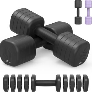 Adjustable Dumbbell Set of 2: Sportneer 4 in 1 Free Weights Dumbbells Set for Women, Hand Weights for Women at Home, Each 2lb 4lb 6lb 8lb 10lb Weights with Soft Rubber Handle for Home Gym Exercise Training