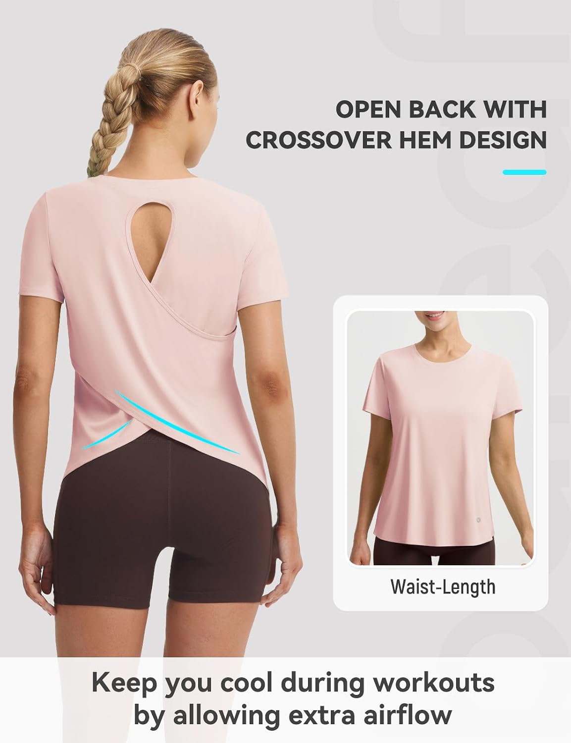 baleaf Women's Open Back Workout Top Short Sleeve Athletic Shirt UPF50+ Quick Dry Lightweight Running Yoga Tennis Pickleball - Image 4