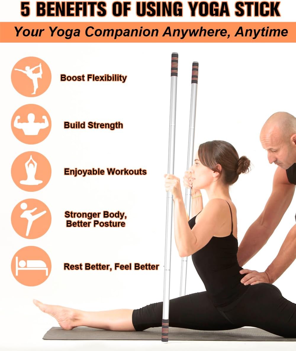 5ft Yoga Stick – Heavy-Duty Steel Adjustable Stretching Bar for Mobility, Flexibility & Balance. Multi-Functional Fitness Pole with 4 Steel Rods & Comfort Foam Grips - Image 5