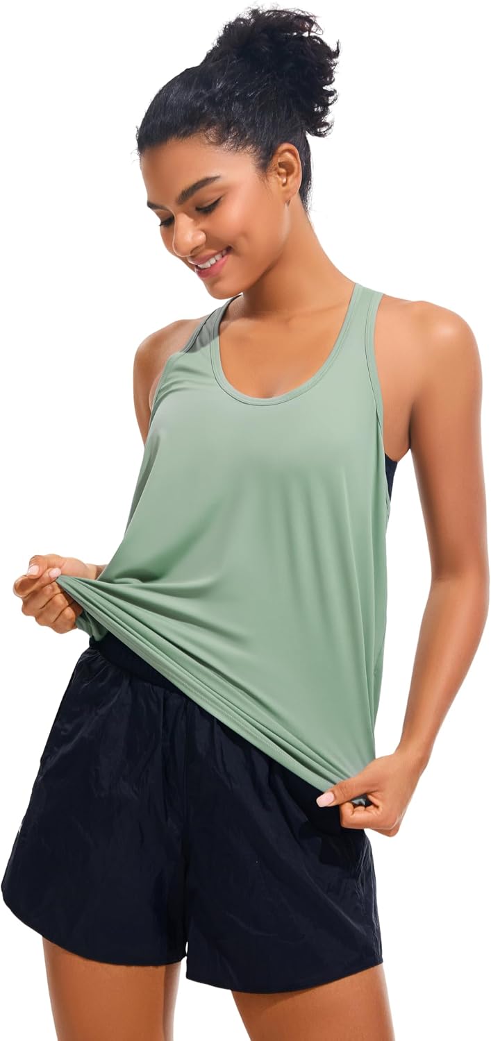 JOYSPELS Workout Tank Tops for Women,Athletic Running Shirts | UPF50+ Ice Silk Quick Dry Loose Fit Racerback Gym Tops - Image 4