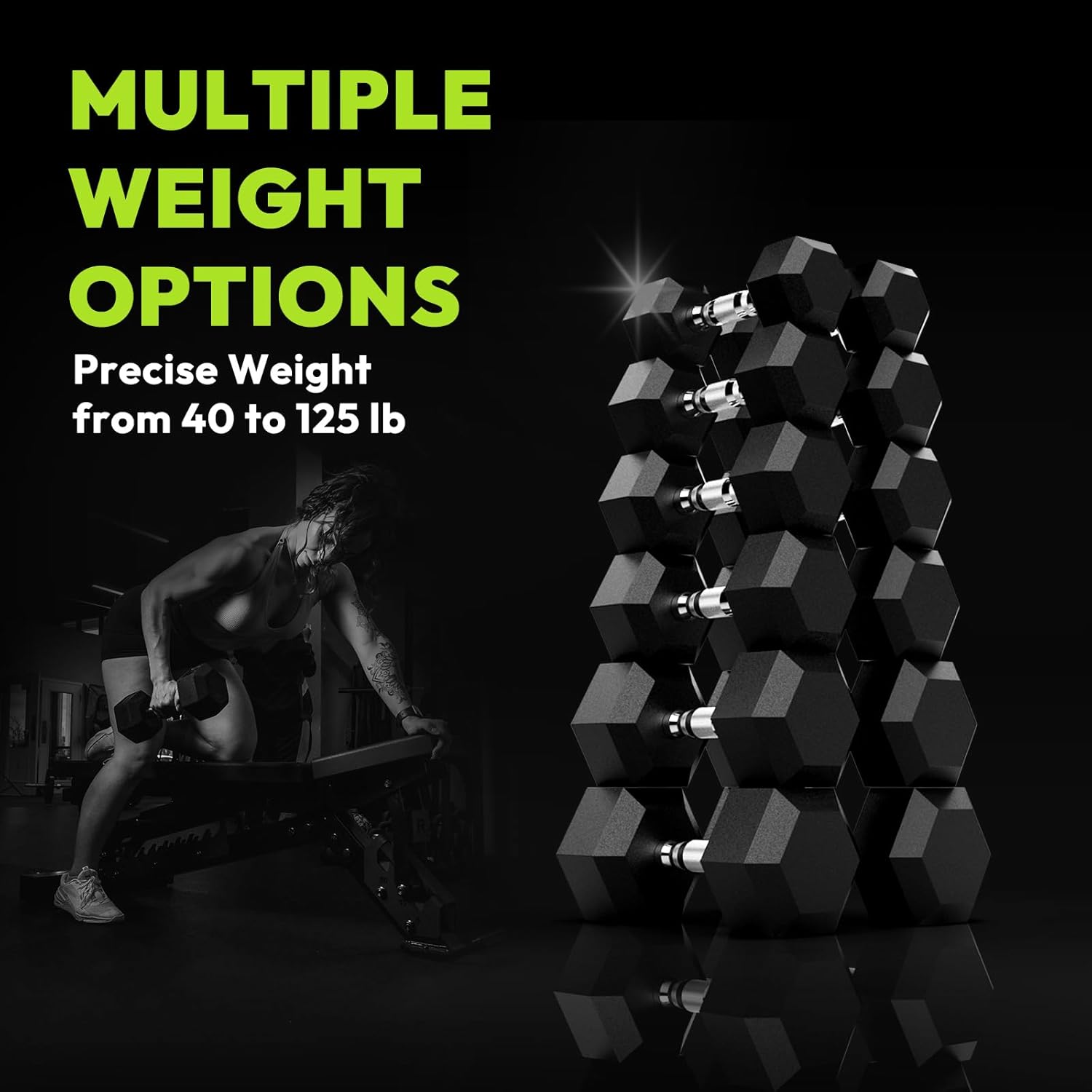 HANDBODE Hex Dumbbell 30-570 lb Dumbbell set, Rubber Encased Exercise & Fitness Dumbbells, Hand Weight for Strength Training - Image 8