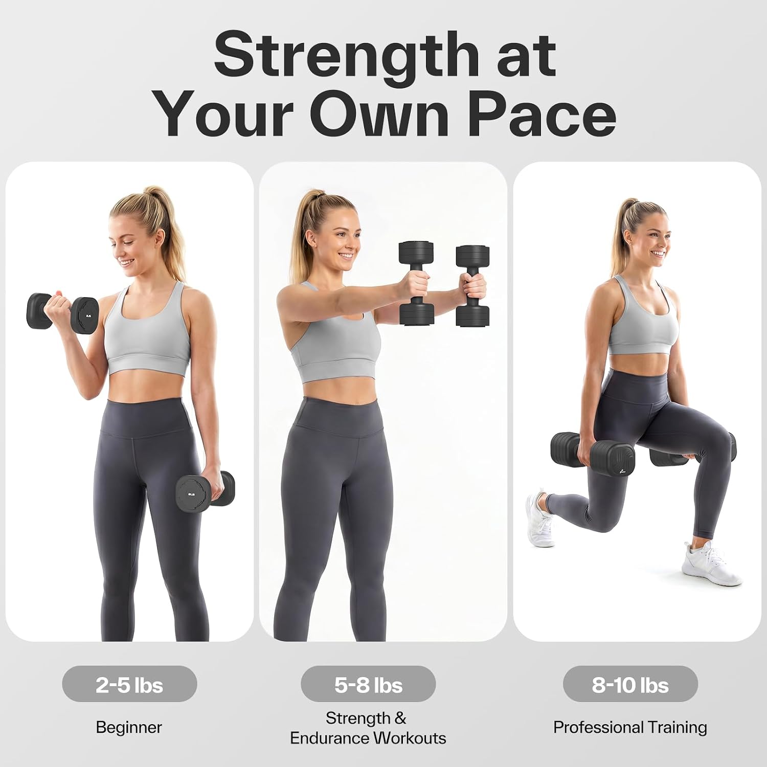 Adjustable Dumbbell Set of 2: Sportneer 4 in 1 Free Weights Dumbbells Set for Women, Hand Weights for Women at Home, Each 2lb 4lb 6lb 8lb 10lb Weights with Soft Rubber Handle for Home Gym Exercise Training - Image 6
