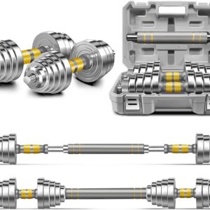 PHOEROS Adjustable Dumbbell Set – 44/66/88 LBS weights set, Dumbbell Barbell 3 in 1, Steel Dumbbells Pair with Connecting Rod for Adults Women Men Fitness Workout, Home Gym Exercise Training Equipment