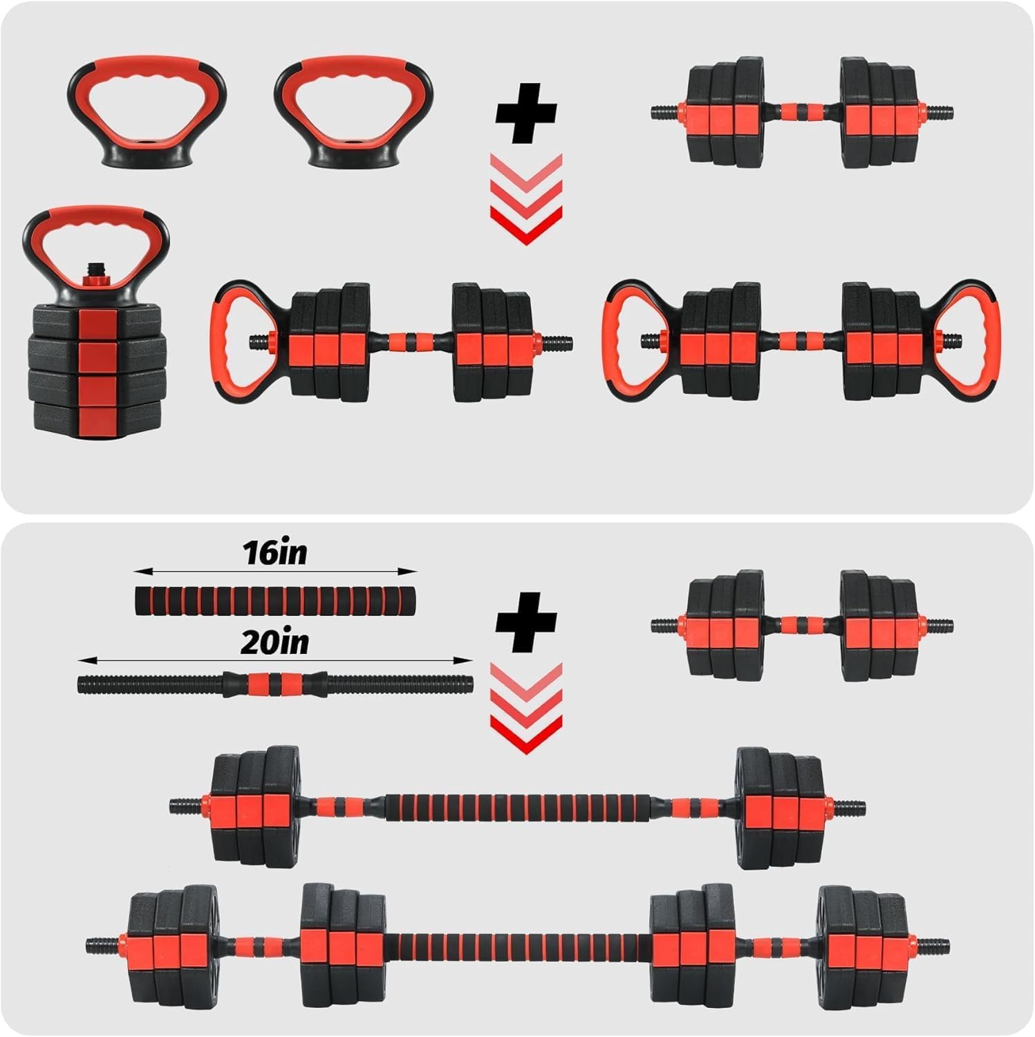 Adjustable Dumbbell Set, 44/66/88Lbs 4-in-1 Free Weights for Home Gym, Converts to Kettlebell & Barbell with Connector, Non-Slip Grip, Ideal for Men & Women Strength Training - Image 3