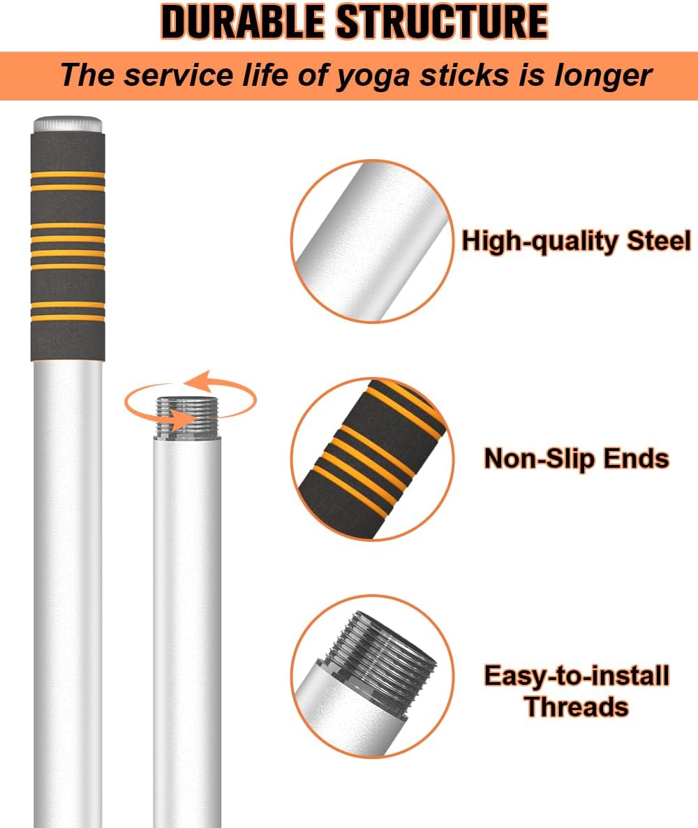 5ft Yoga Stick – Heavy-Duty Steel Adjustable Stretching Bar for Mobility, Flexibility & Balance. Multi-Functional Fitness Pole with 4 Steel Rods & Comfort Foam Grips - Image 3