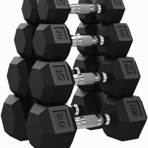 Garvee 5-50 LB Hex Dumbbell Set of 2, Hand Weights Dumbbells Pair with Cast Iron Core, Rubber Encased Coating and Textured Carbon Steel Handle for Home Gym Strength Training