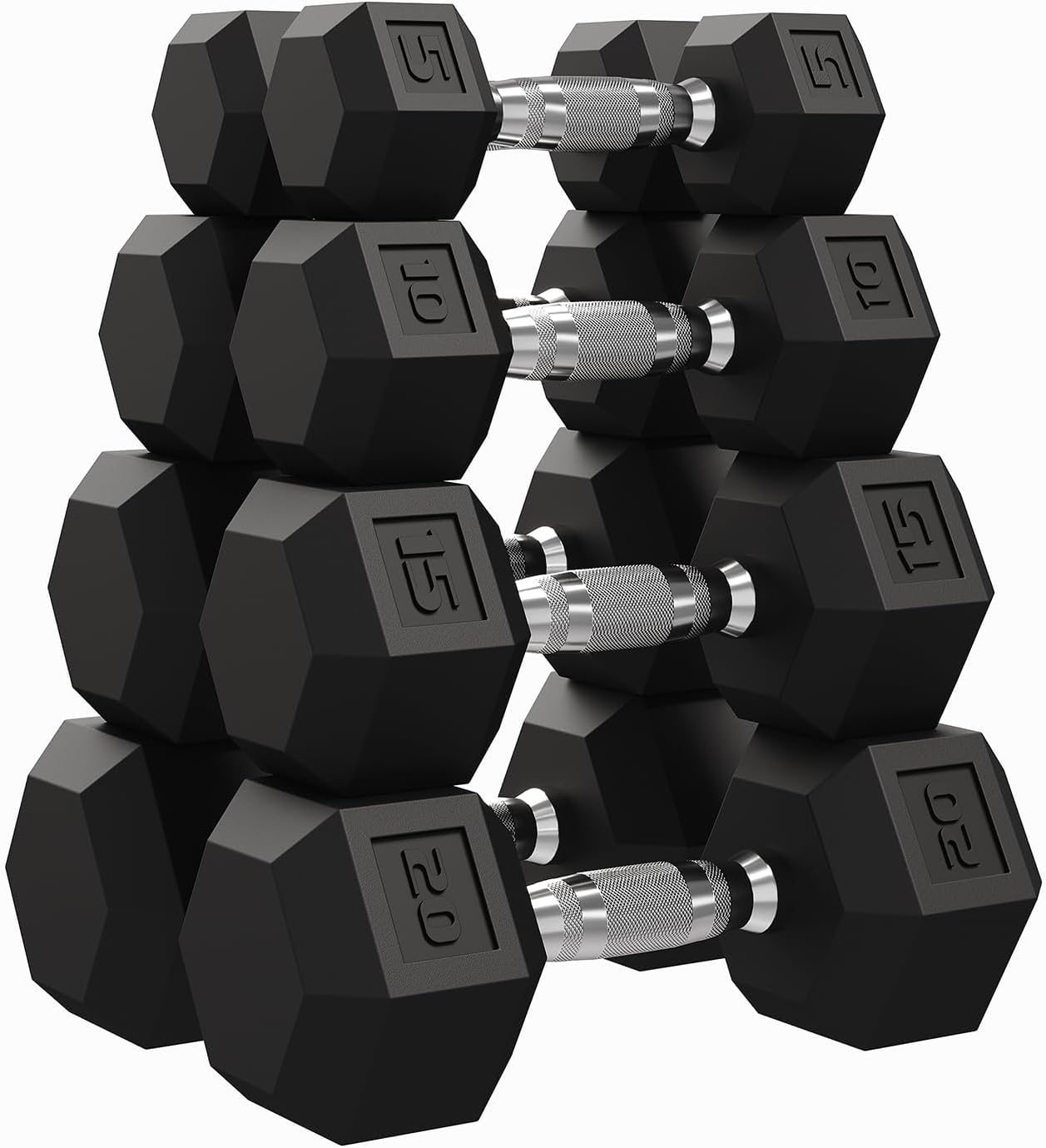 Garvee 5-50 LB Hex Dumbbell Set of 2, Hand Weights Dumbbells Pair with Cast Iron Core, Rubber Encased Coating and Textured Carbon Steel Handle for Home Gym Strength Training