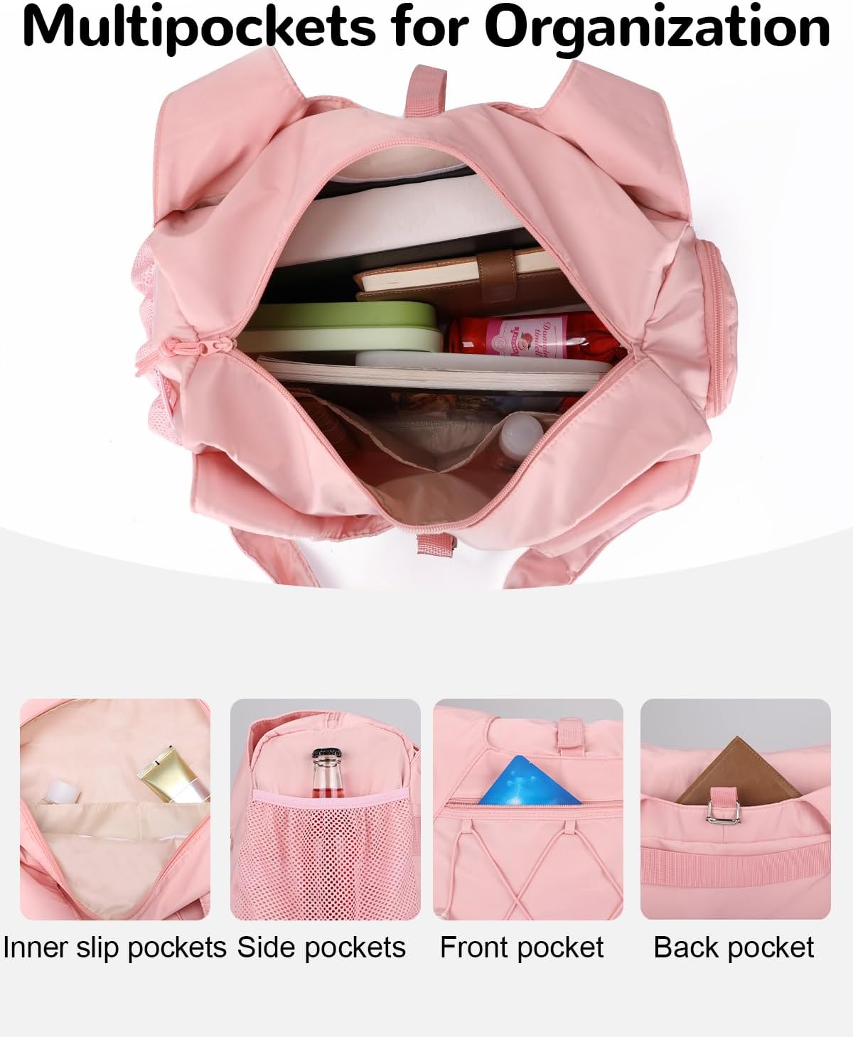 20L Small Gym Duffel Bag with Water Bottle Holder & Shoe Compartment for Women, Travel Duffel Bag with Wet Pocket for Yoga, Pink - Image 4