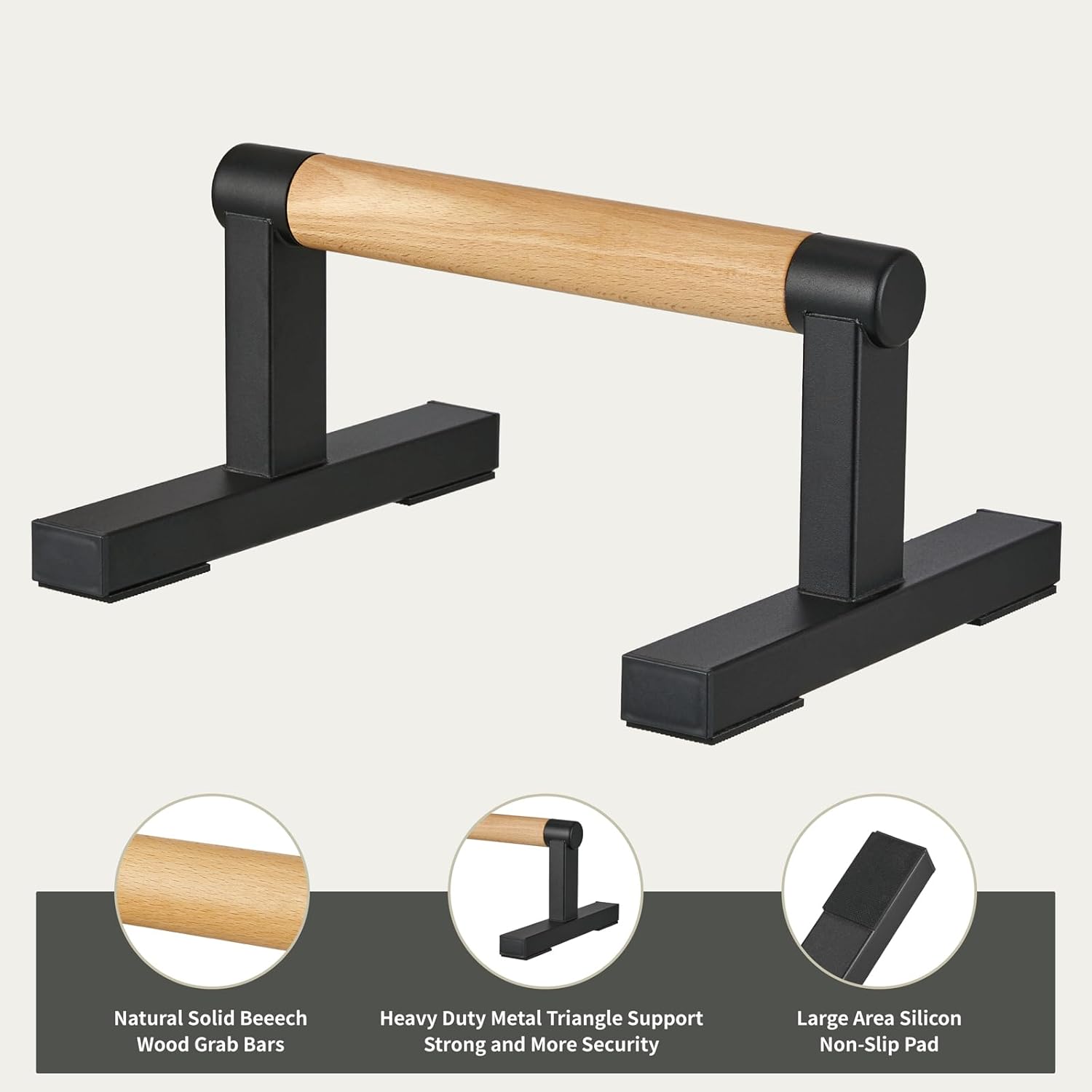 1 Pair Wooden Parallettes Push Up Bars for Men, Strength Training Pushup Stands Handles for Home Calisthenics, Fitness, Floor Workouts Solid Wood with White Metal Bracket - Support 500 lbs - Image 3