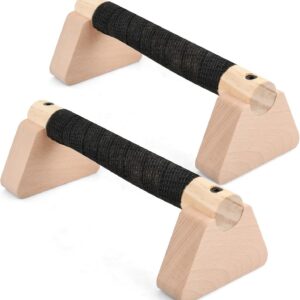 Pushup Handle Wood, Wooden Parallettes Bars for Calisthenics & Handstand Training, Push Up Bars with Non-Slip Base, Push-up Stand Strength Training & Home Gym Workout Equipment for Men Women