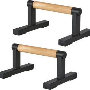 1 Pair Wooden Parallettes Push Up Bars for Men, Strength Training Pushup Stands Handles for Home Calisthenics, Fitness, Floor Workouts Solid Wood with White Metal Bracket – Support 500 lbs