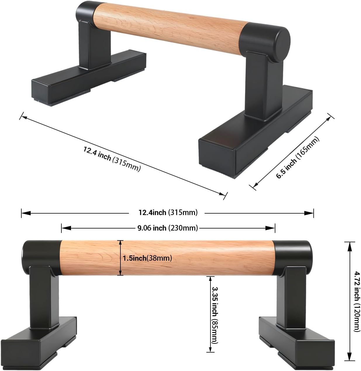 1 Pair Wooden Parallettes Push Up Bars for Men, Strength Training Pushup Stands Handles for Home Calisthenics, Fitness, Floor Workouts Bars Solid Wood with Metal Bracket - Support 600 lbs - Image 2