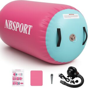 Air Barrel – Air Roller Gymnastics Barrel for Back Handspring Trainer, Air Tumble Mat with Pump for Gym Training/Yoga Balance Exercise/Cheerleading/Home and Outdoor Use