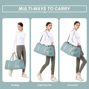 Light Blue Yoga Women Tote Bag Large Shoulder Bag Top Handle Handbag with Yoga Mat Buckle, Shoe Compartment and Wet Dry Storage Pockets for Gym, Work, Sport