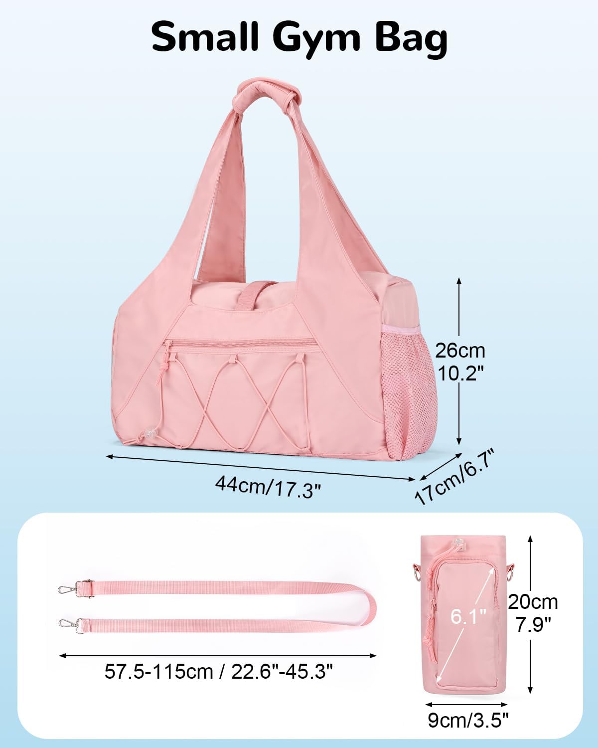 20L Small Gym Duffel Bag with Water Bottle Holder & Shoe Compartment for Women, Travel Duffel Bag with Wet Pocket for Yoga, Pink - Image 2